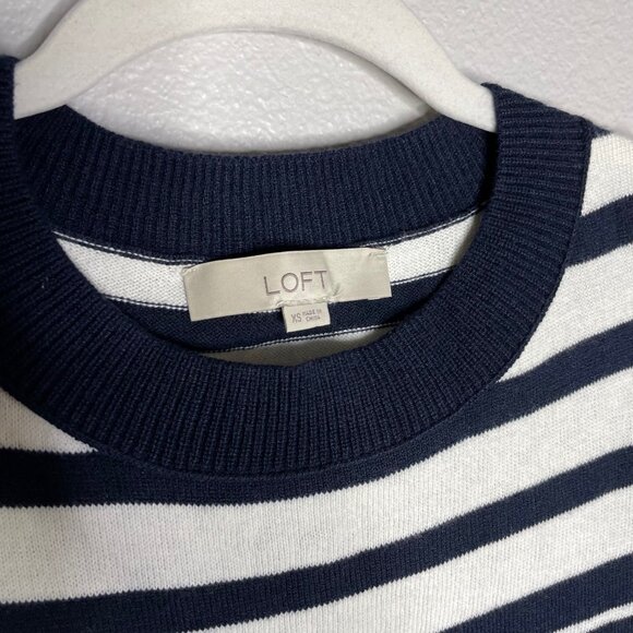 Loft Striped Sweater in Navy Size XS Blue and White Crew Neck - Picture 5 of 8